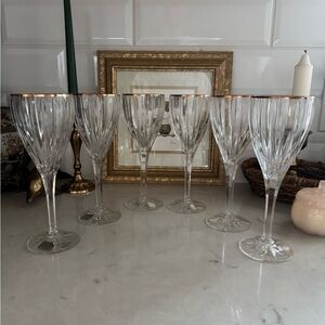 Mikasa Golden Tiara Wine Glasses Crystal Clear Cut Gold Trim 8 1/4” Set of 6